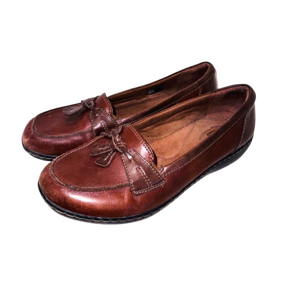 Clarks Ashland Bubble Slip On Loafer Brown Leather shoe 8.5 Cushioned Comfort